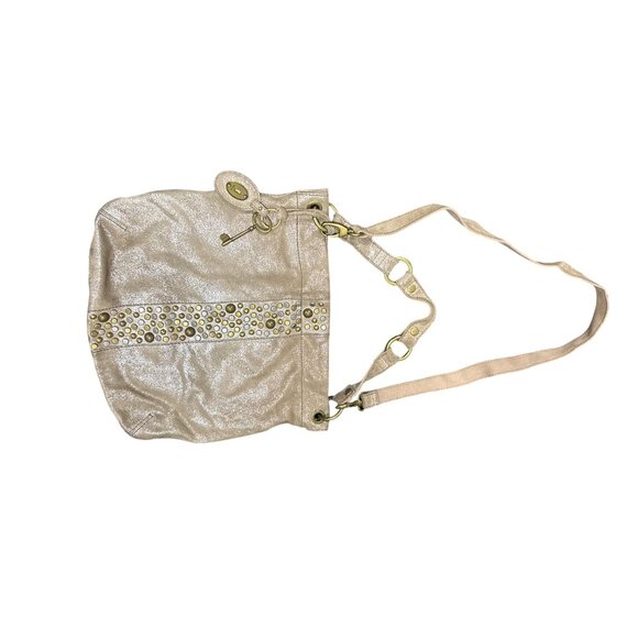 Fossil Metallic Gold Leather Studded Shoulder Bag With Adjustable Strap - Picture 6 of 7